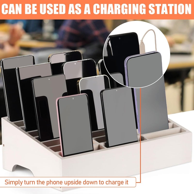 Lzttyee Wooden 24-Grid Cell Phones Storage Box Desktop Mobile Phone Holder Organizer for Office School Classroom (24-Grid White) - Image 3